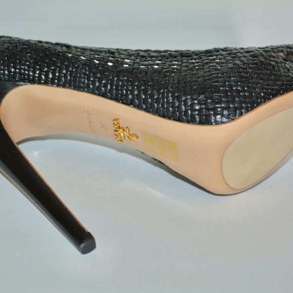 New Authentic Prada Woven Leather Platform Pumps Shoes - Picture 7 of 8